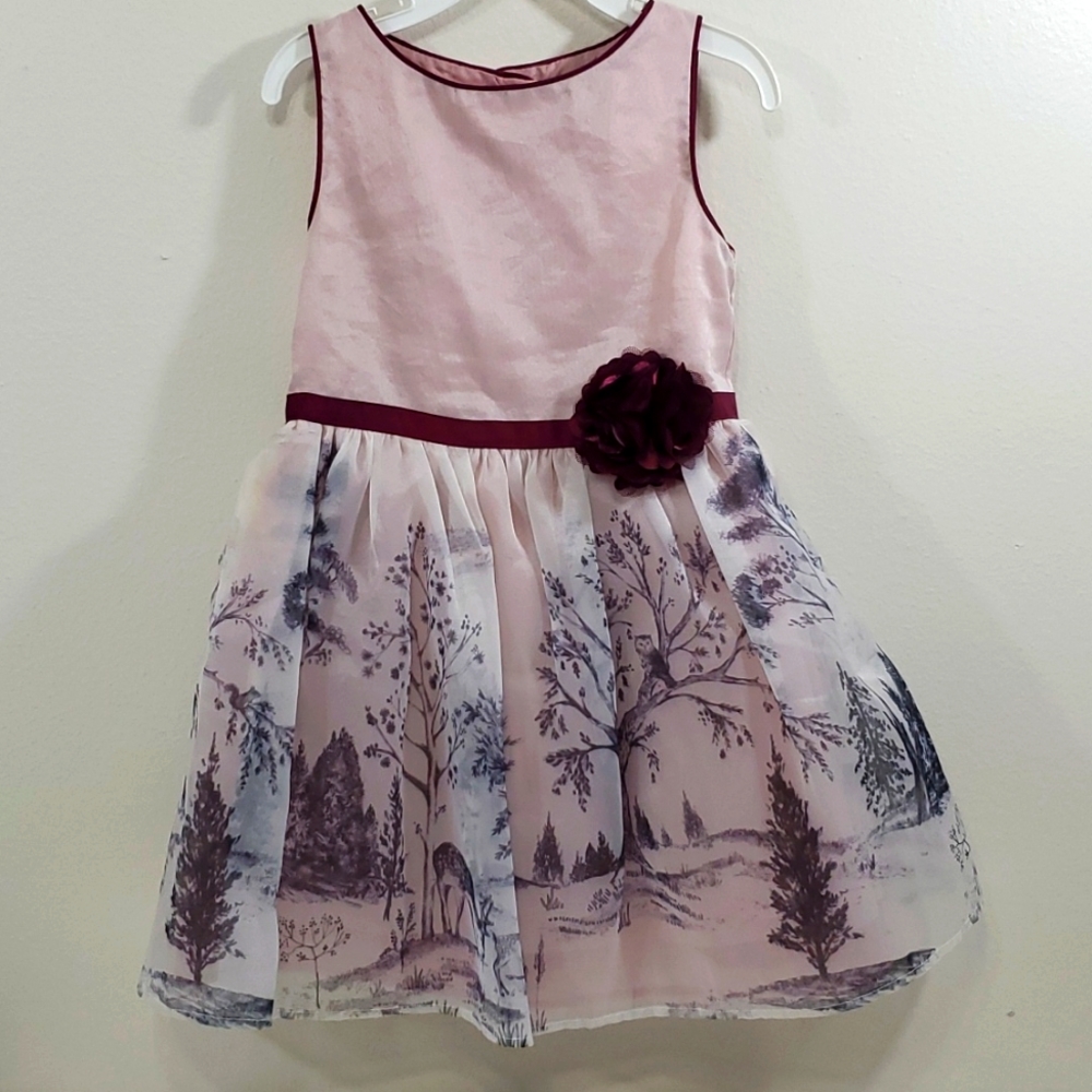 Autograph burgundy & pink dress with forest and deers size 3-4 yrs